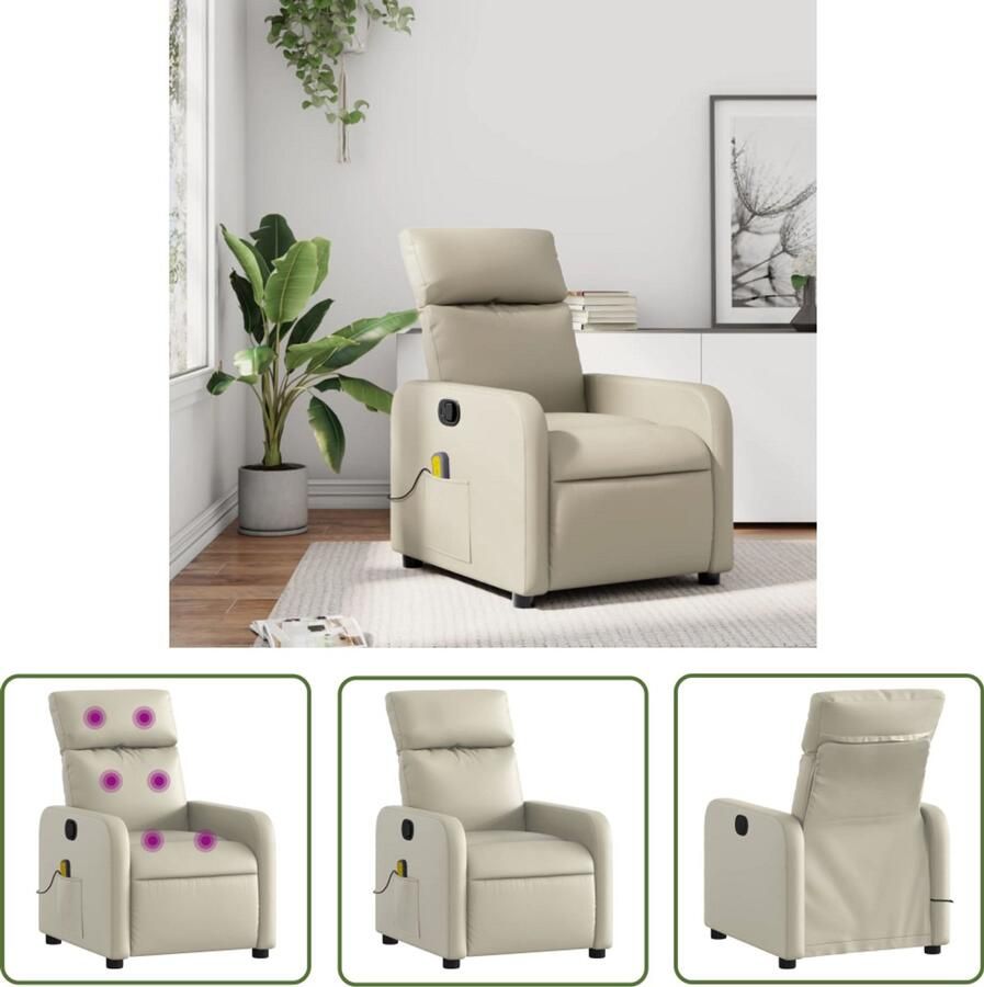 The Living Store Massagestoel verstelbaar kunstleer crème Verstelbare Massagestoel Elektrische Massagestoel Lounge Stoel Relaxstoel