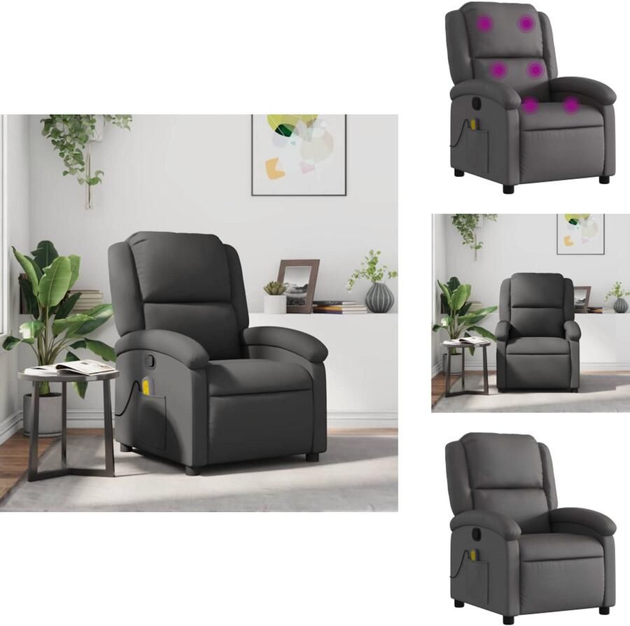 VidaXL Massagestoel Massagestoelen Fauteuil Relaxfauteuil Massagestoel echt leer grijs