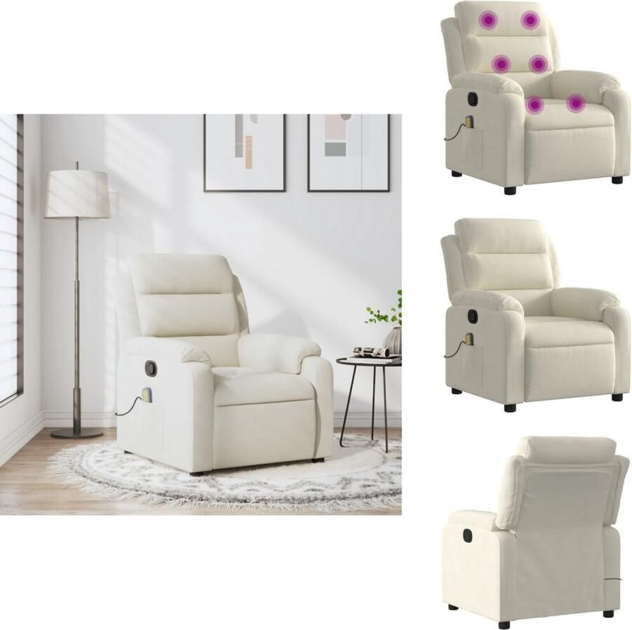 VidaXL Massagestoel Massagestoelen Fauteuil Relaxfauteuil Massagestoel verstelbaar fluweel crèmekleurig