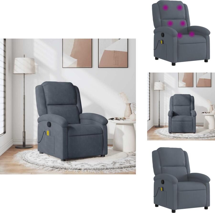 VidaXL Massagestoel Massagestoelen Fauteuil Relaxfauteuil Massagestoel verstelbaar fluweel donkergrijs