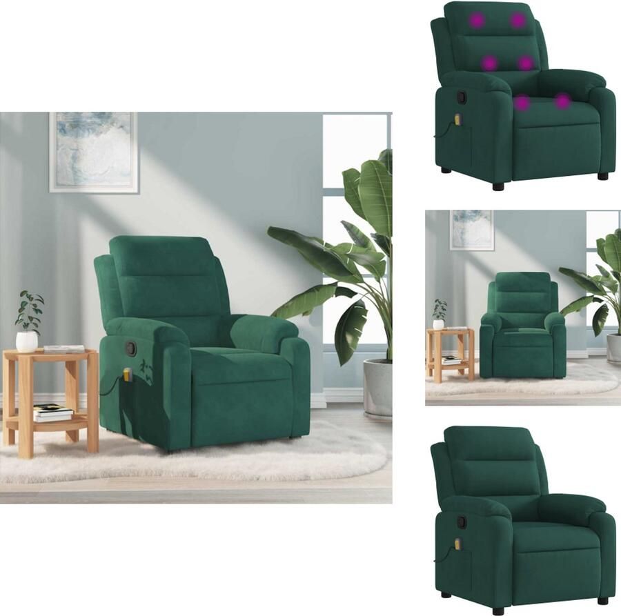 VidaXL Massagestoel Massagestoelen Fauteuil Relaxfauteuil Massagestoel verstelbaar fluweel donkergroen