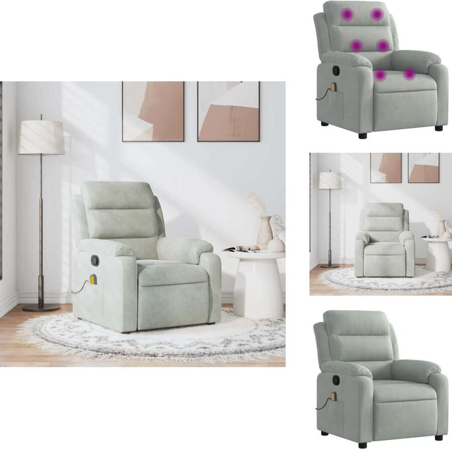 VidaXL Massagestoel Massagestoelen Fauteuil Relaxfauteuil Massagestoel verstelbaar fluweel lichtgrijs