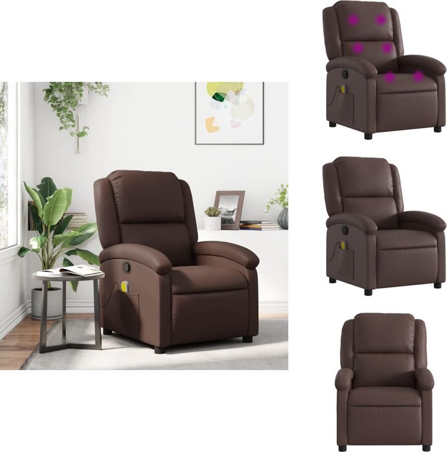 The Living Store Massagestoel verstelbaar kunstleer bruin Massagestoel Ergonomische Stoel Relaxstoel Lounge Stoel Lederlook Stoel