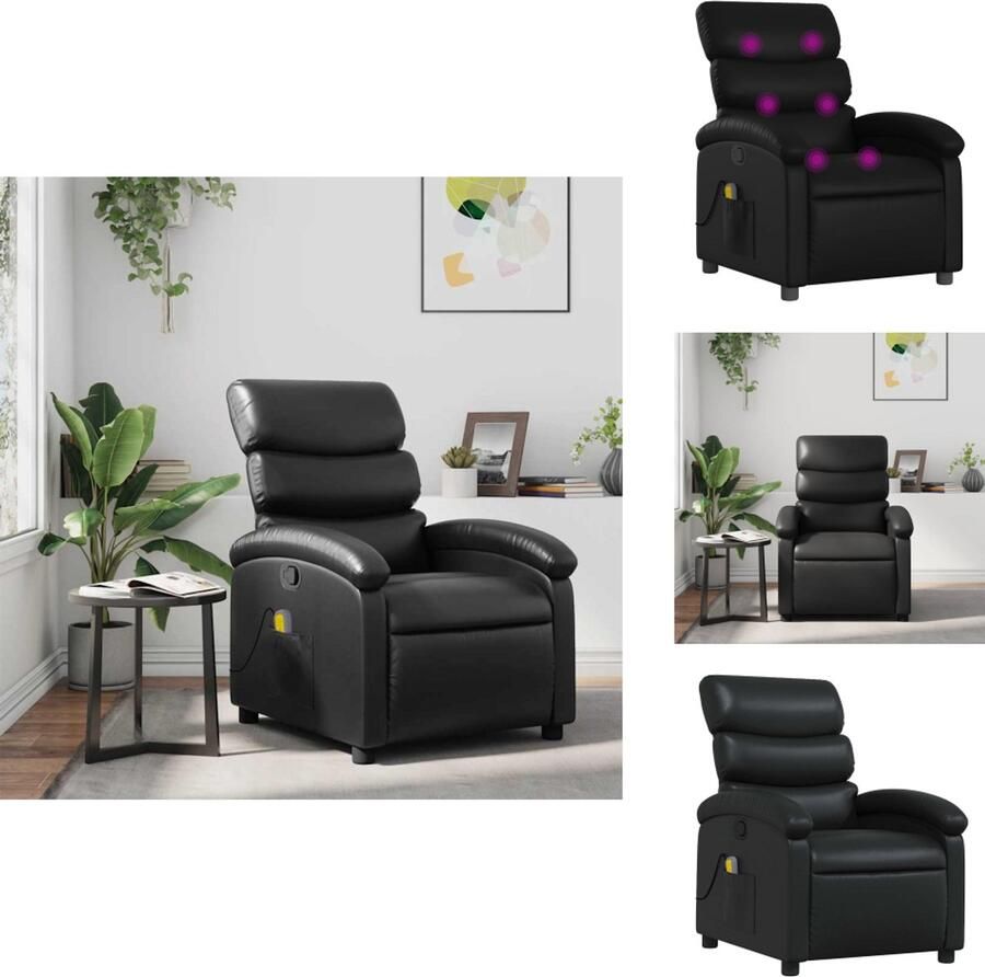 The Living Store Massagestoel verstelbaar kunstleer zwart Massagestoel Relaxstoel Ergonomische Stoel Lounge Stoel Elektrische Massage - Foto 2