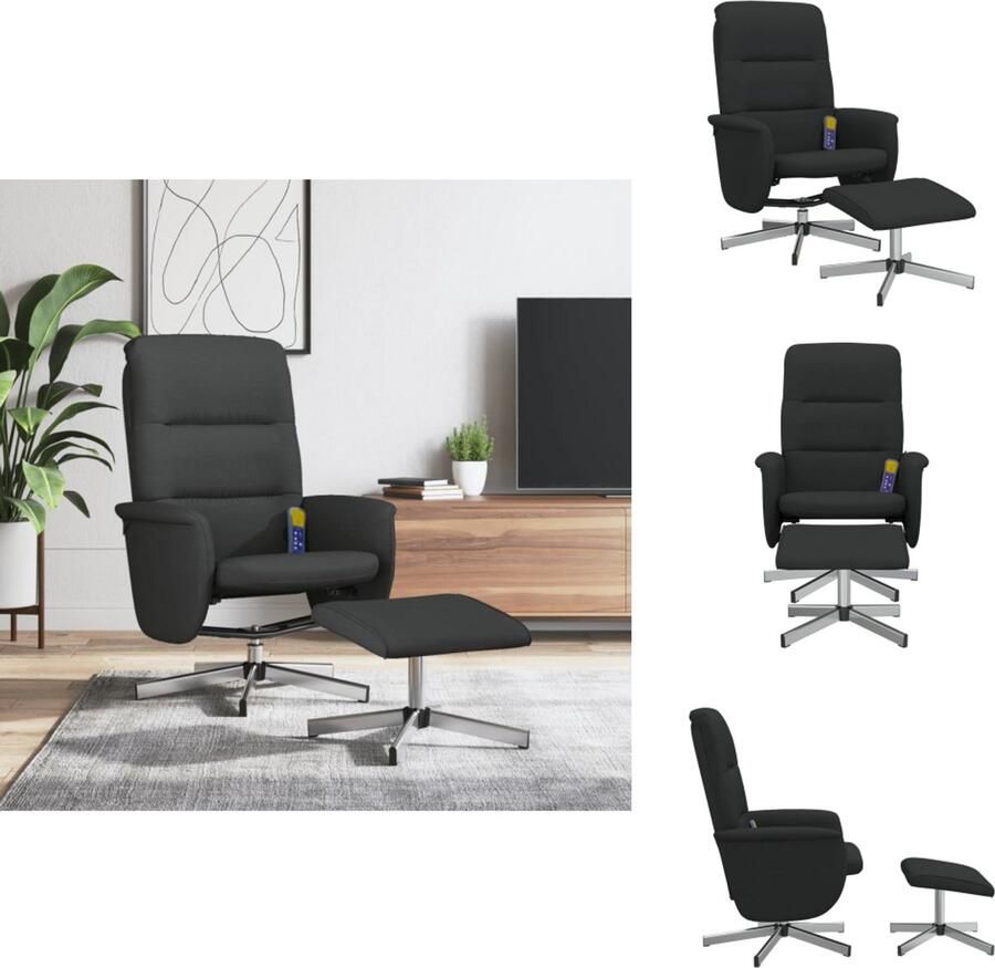 VidaXL Massagestoel Massagestoelen Massage Fauteuil Massagestoel verstelbaar met voetenbank stof zwart - Foto 2
