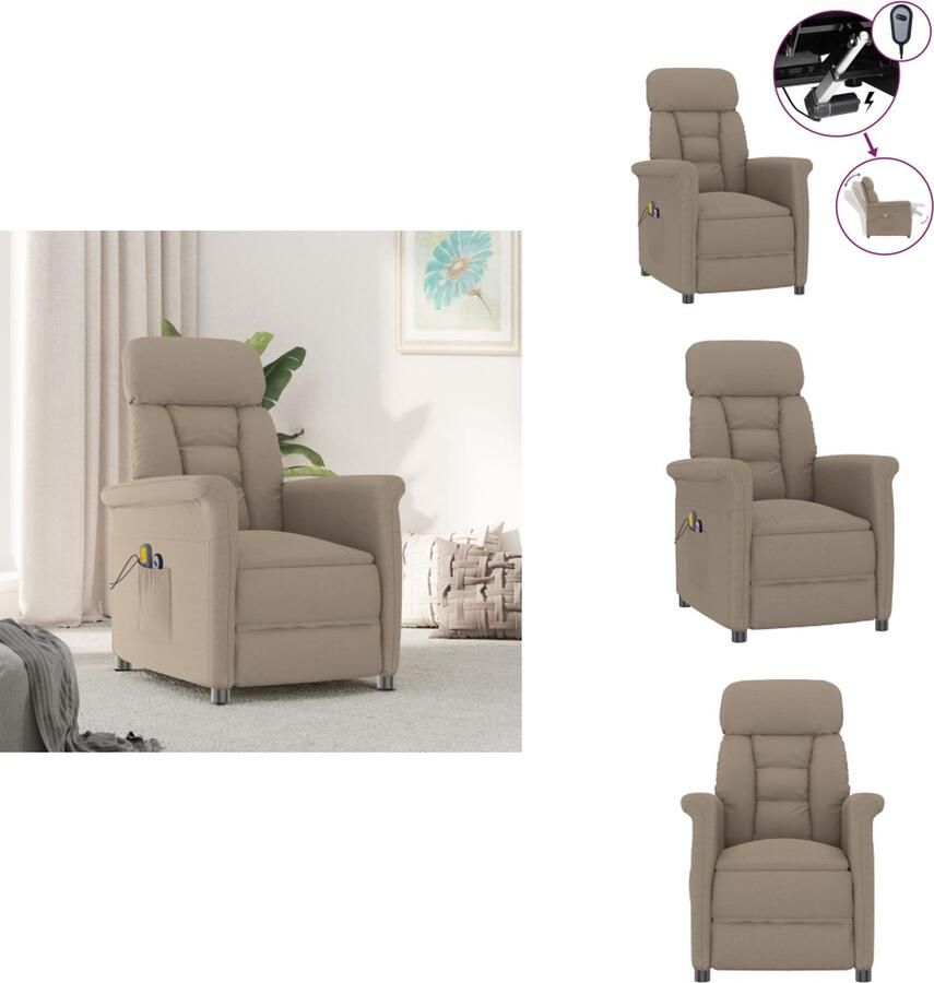 VidaXL massagefauteuil elektrisch verstelbaar 6-punts massage kunstsuède taupe 70.5x143x76 cm Fauteuil