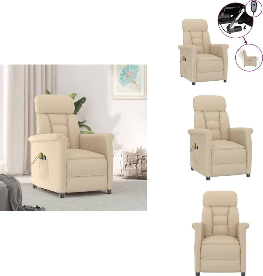 VidaXL Massagefauteuil Elektrisch verstelbaar 6-punts massage Kunstsuède 70.5 x 143 x 76 cm Crème Fauteuil
