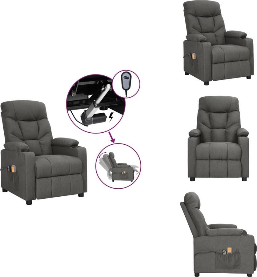 VidaXL Massagefauteuil Elektrisch verstelbaar Massagefunctie Comfortabele zitting Stevig en stabiel frame Donkergrijs Fauteuil