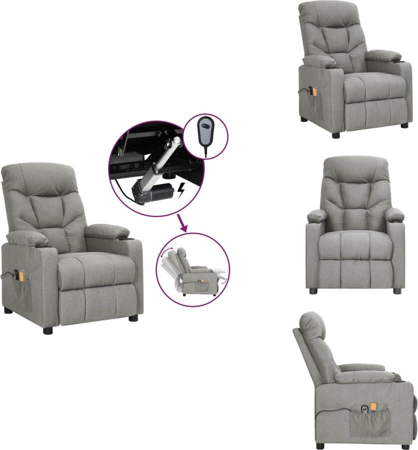 VidaXL Massagestoel Massagestoelen Zitstoel Leunstoel Massagestoel elektrisch stof lichtgrijs - Foto 2