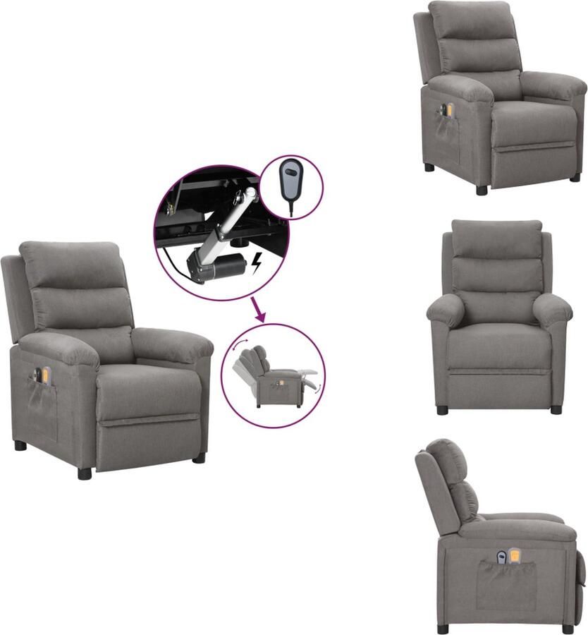 VidaXL Massagefauteuil Elektrisch Verstelbaar 3 Posities 6 Massagepunten Lichtgrijs 74x92x101.5 cm Fauteuil