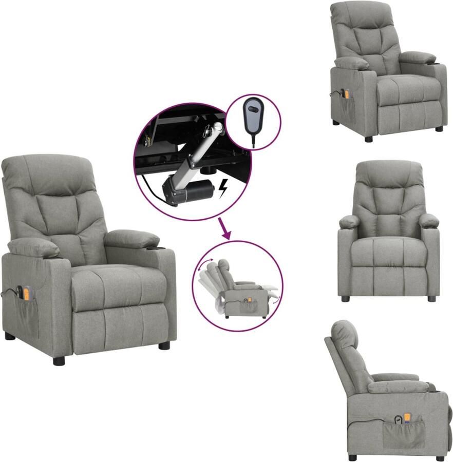 VidaXL Massagestoel Massagestoelen Zitstoel Leunstoel Massagestoel elektrisch stof lichtgrijs