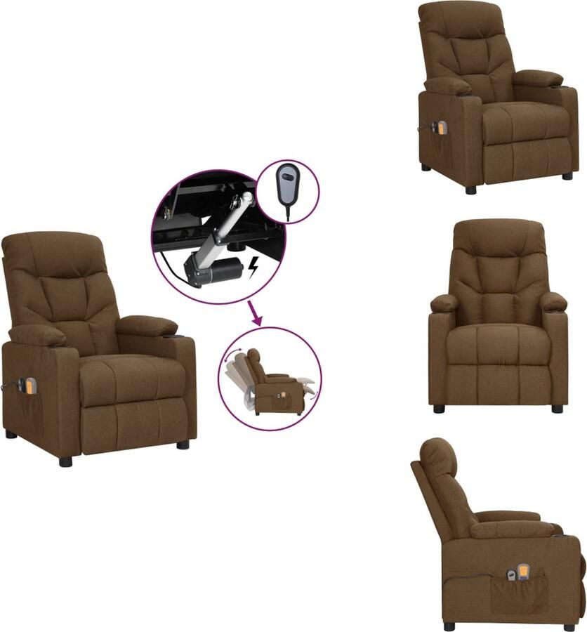 VidaXL Massagestoel Massagestoelen Zitstoel Leunstoel Massagestoel elektrisch verstelbaar stof bruin