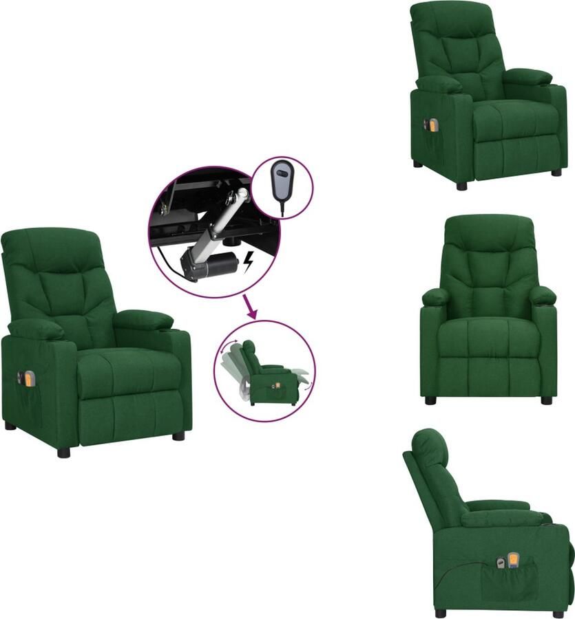 VidaXL Massagefauteuil Elektrisch Verstelbaar Massage 6-punts Trillingsmassage Donkergroen 73x94x101.5 cm Fauteuil