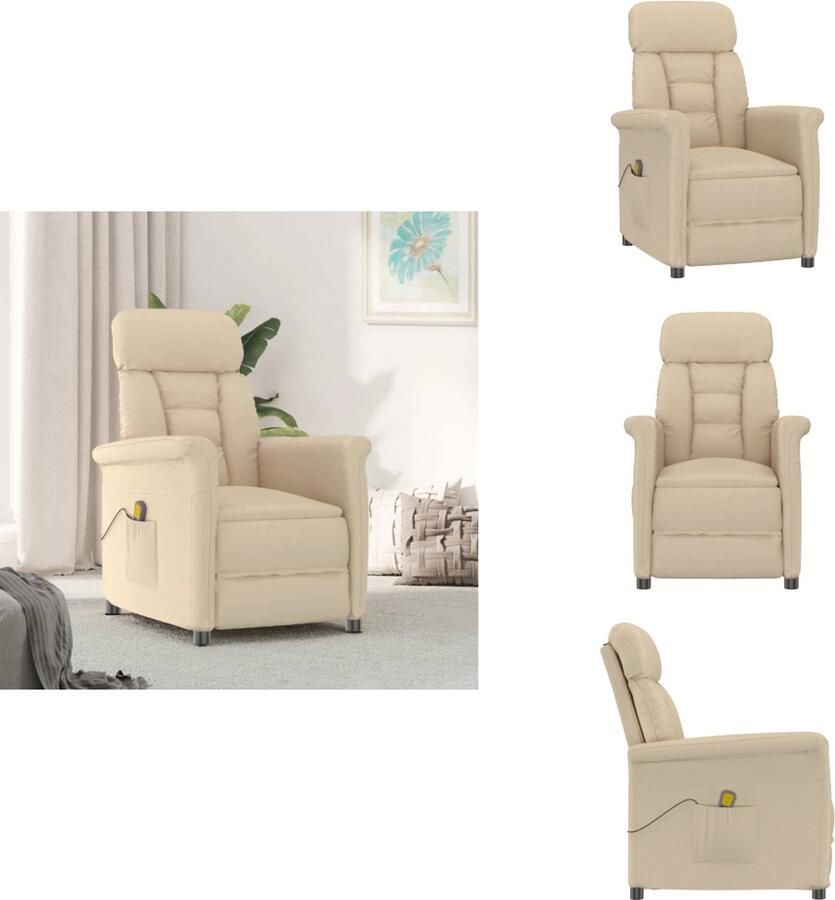VidaXL Massagefauteuil Verstelbaar 6-punts massage Kunstsuèdeleer Crème 70.5 x 143 x 76 cm Fauteuil