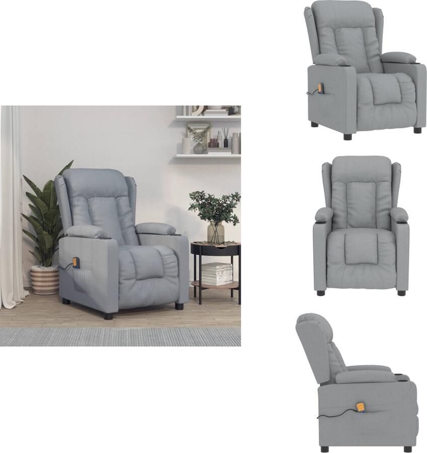VidaXL Massagefauteuil Verstelbaar Lichtgrijs 72.5 x 96 x 99.5 cm Massage en verwarming 6-punts trillingsmassage USB-aansluiting Fauteuil