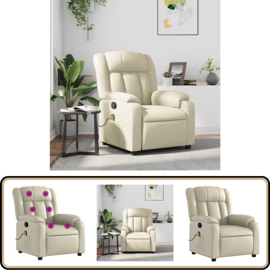 The Living Store Massagestoel verstelbaar stof crèmekleurig Massagestoel Lounge Stoel Relaxstoel Elektrische Massage Verstelbare Stoel