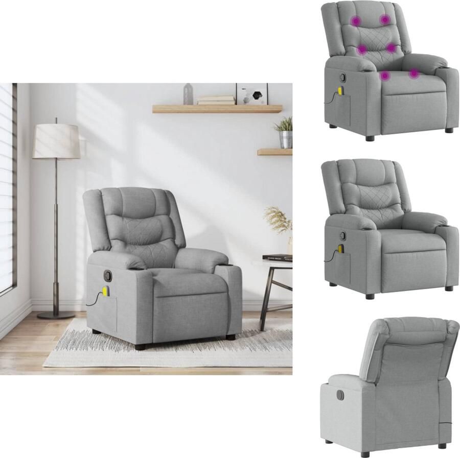 The Living Store Massagestoel verstelbaar stof lichtgrijs Massagestoel Verstelbare Stoel Lounge Stoel Relaxstoel Elektrische Massage - Foto 2