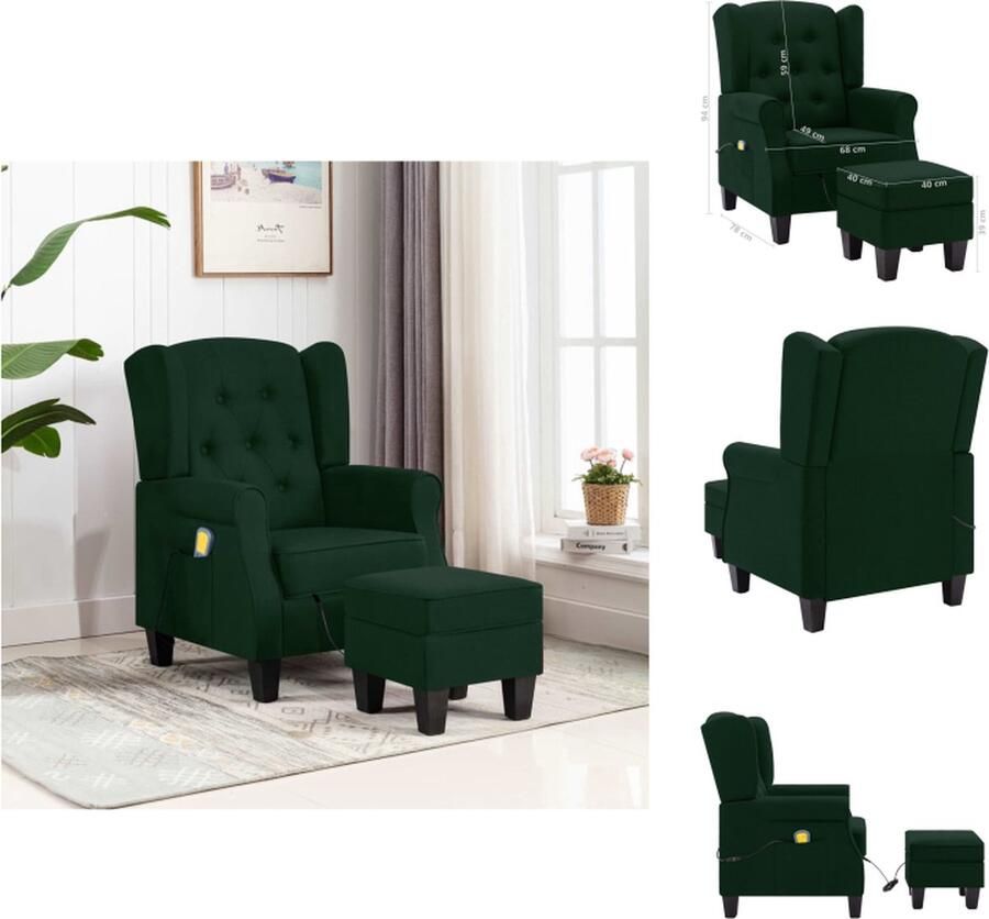VidaXL Massagestoel Modern Houten Voetenbankje Donkergroen Elektrisch 4 Massagepunten 2 Massagepunten voor Benen Met Afstandsbediening USB-aansluiting Montage vereist Max 110 kg Fauteuil