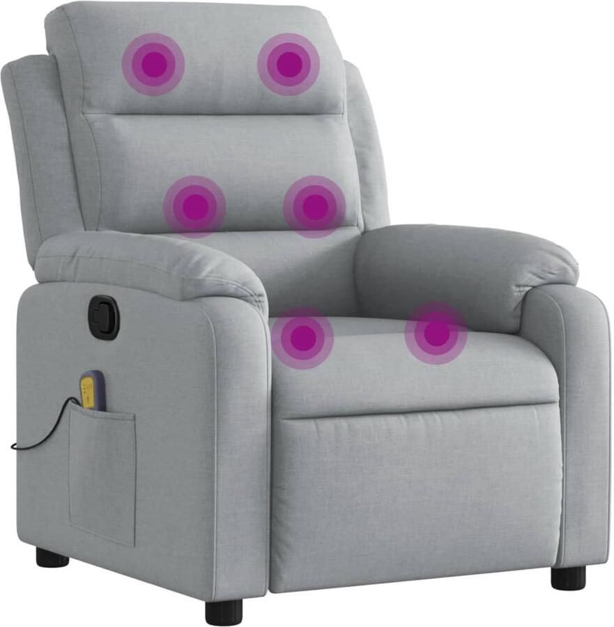 The Living Store Massagestoel verstelbaar stof lichtgrijs Massagestoel Lounge Stoel Relaxstoel Elektrische Massage Wellness