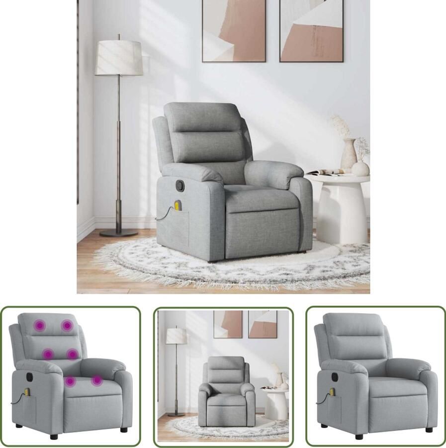 The Living Store Massagestoel verstelbaar stof lichtgrijs Massagestoel Lounge Stoel Relaxstoel Elektrische Massage Wellness