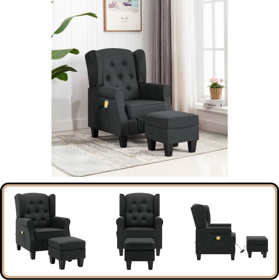 VidaXL Massagestoel Met voetenbank Donkergrijs Elektrische Massagestoel Relaxfauteuil Lounge Stoel Tv Fauteuil Ergonomische Stoel Grijs Meubilair
