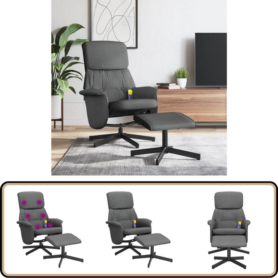 VidaXL Massagestoel met voetenbank Donkergrijs Verstelbaar Massagestoel Relaxstoel Ergonomische Stoel Lounge Stoel Elektrische Massage - Foto 2