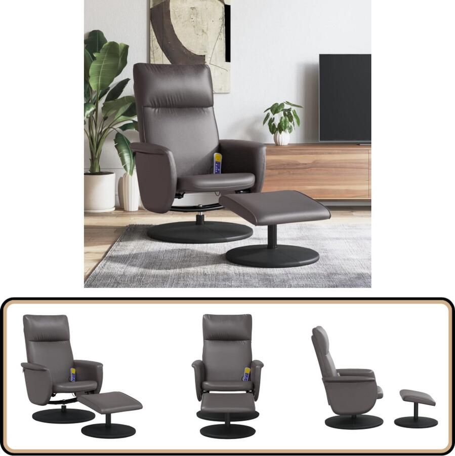 VidaXL Massagestoel met Voetenbank Grijs Kunstleer Massagestoel Relaxstoel Elektrische Massage Wellness Comfort