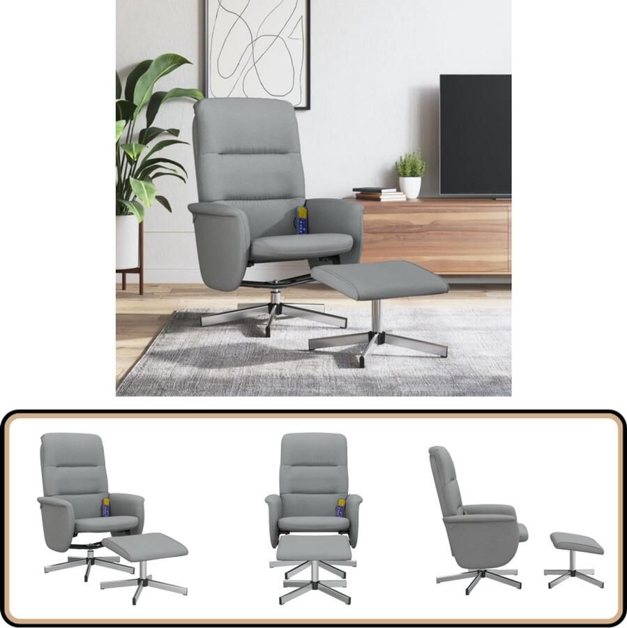 VidaXL Massagestoel met Voetenbank Lichtgrijs Massagestoel Ergonomische Stoel Relaxstoel Lounge Stoel Elektrische Massage