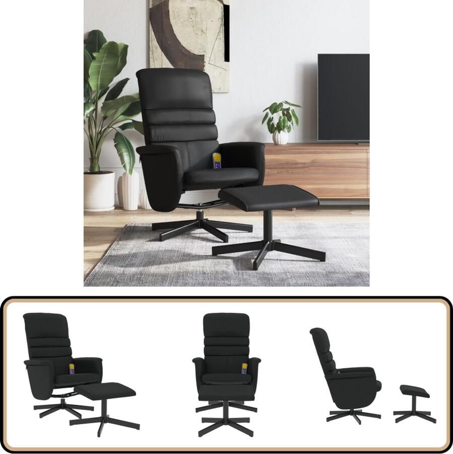 VidaXL Massagestoel met Voetenbank Zwart Kunstleer Massagestoel Ergonomische Stoel Relaxstoel Lounge Stoel Elektrische Massage