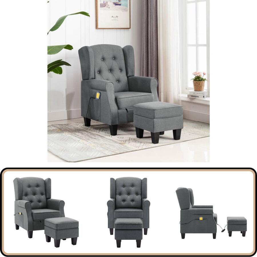 VidaXL Massagestoel met voetenbankje lichtgrijs Massagestoel Relaxstoel Voetensteun Ergonomische Stoel Lounge Stoel Tv Stoel Grijs