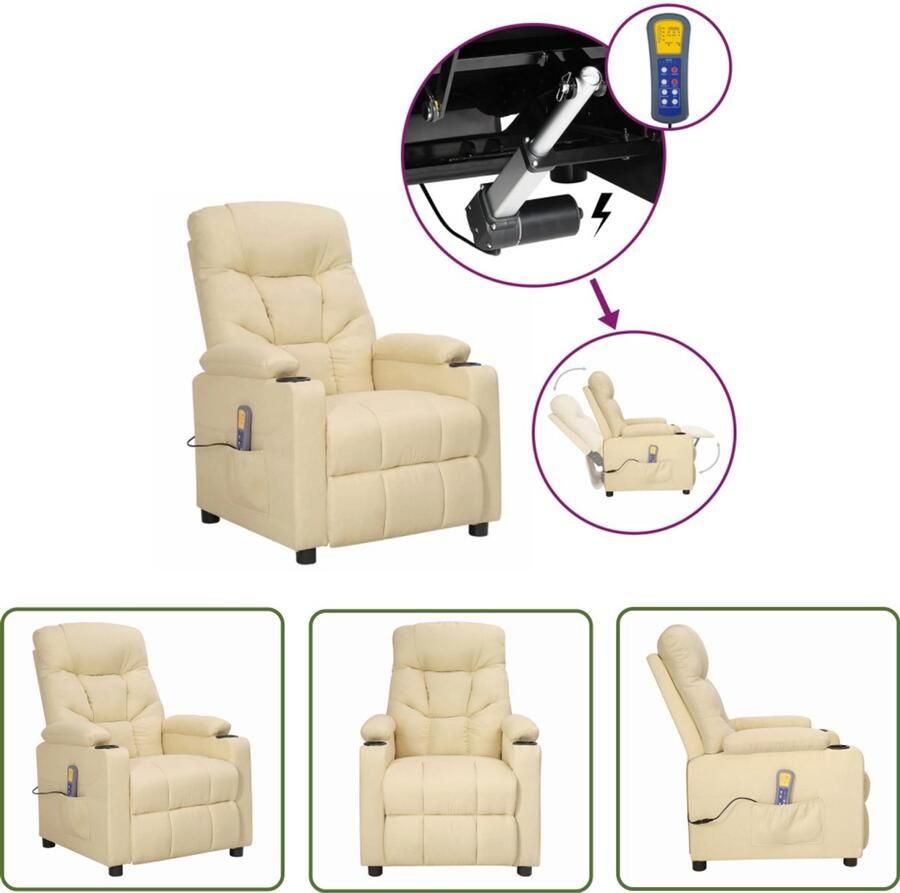 VidaXL Massagestoel Relaxstoel Sta-op-massagestoel stof crèmekleurig Elektrisch Bedienbaar Sta Op Functie Comfortstoelen