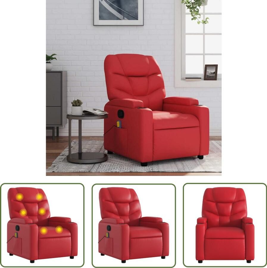 The Living Store Massagestoel verstelbaar kunstleer rood Massagestoel Verstelbare Stoel Massage Functie Kunstleder Rode Stoel