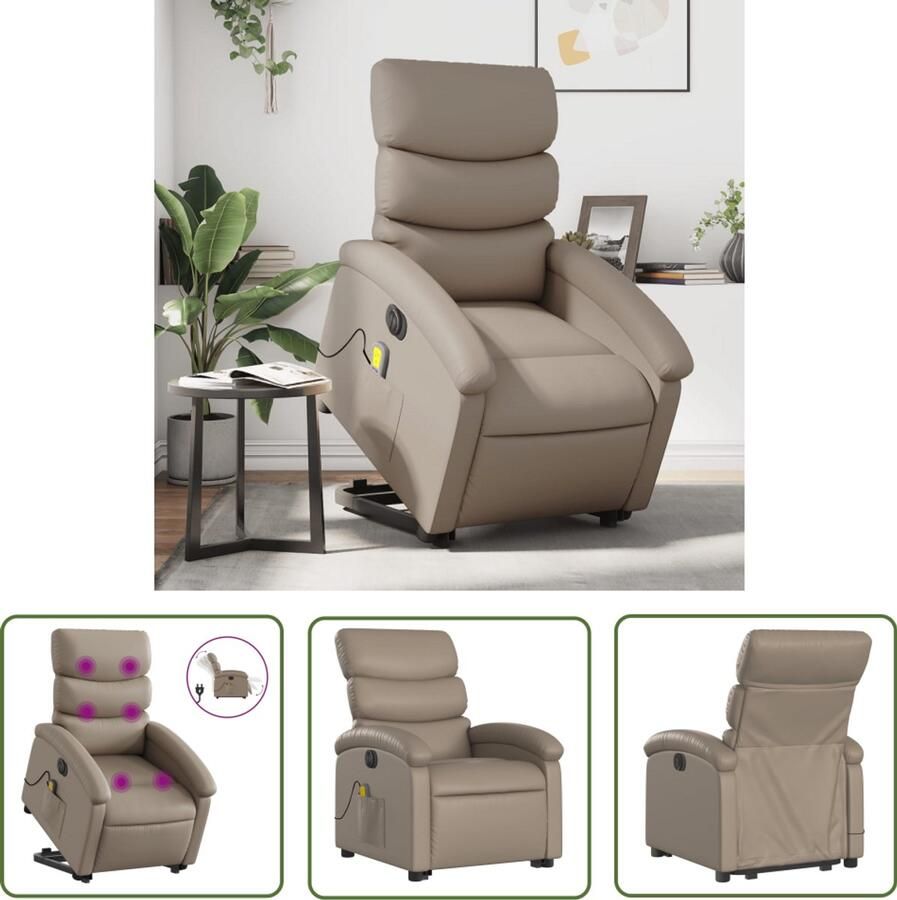 The Living Store Sta-op-massagestoel elektrisch kunstleer cappuccinokleurig Elektrische Massagestoel Sta-opstoel Massagerugsteun Ergonomische Stoel Lounge Stoel