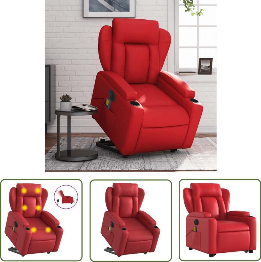 VidaXL Massagestoel Sta-op-stoel Sta-op-massagestoel elektrisch kunstleer rood Elektrische Stoel Loungestoel Kantoorstoelen