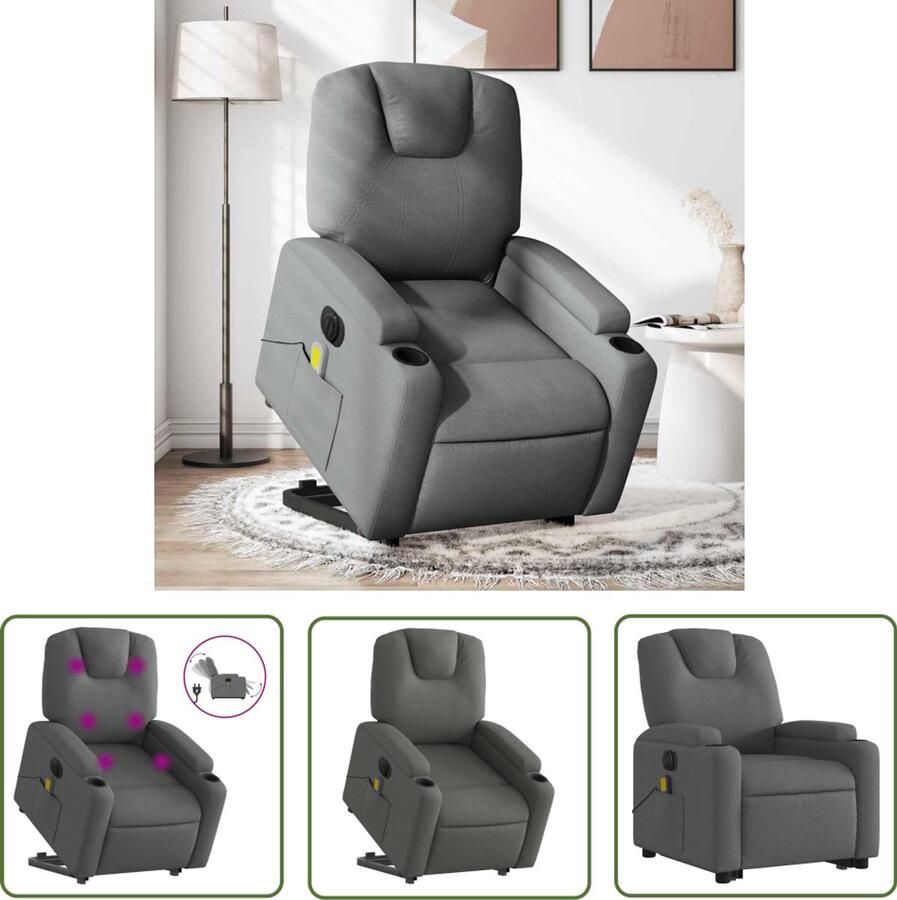 The Living Store Sta-op-massagestoel elektrisch verstelbaar stof donkergrijs Sta-op Massagestoel Massagerstoel Elektrische Stoel Ergonomische Stoel Relaxfauteuil - Foto 2