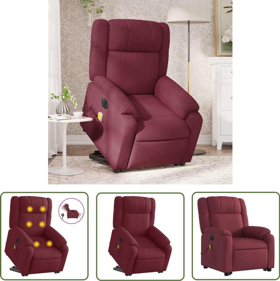 The Living Store Sta-op-massagestoel elektrisch verstelbaar stof wijnrood Elektrische Massagestoel Sta Opstoel Massagerugsteun Ergonomische Stoel Lounge Stoel - Foto 2