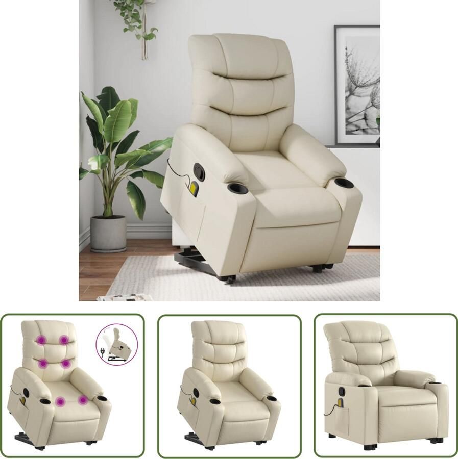 The Living Store Sta-op-massagestoel verstelbaar kunstleer crèmekleurig Stapstoel Massagestoel Elektrisch Verstelbaar Sta Op Stoel Ergonomische Stoel