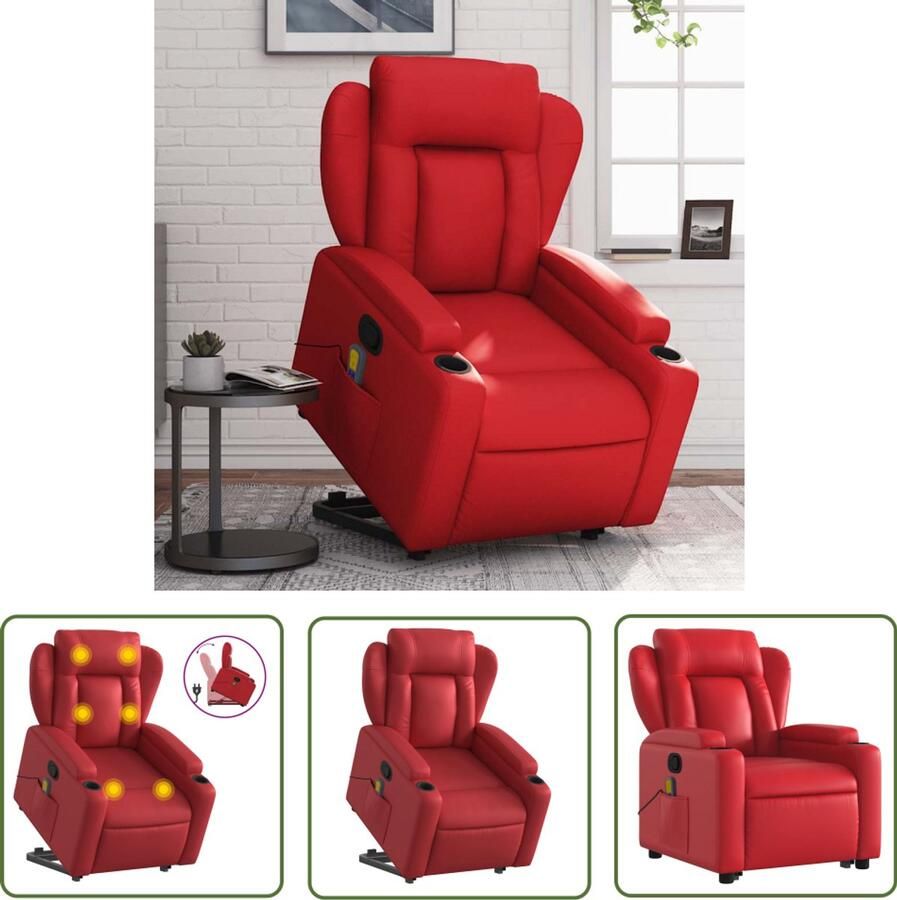 The Living Store Sta-op-massagestoel verstelbaar kunstleer rood Comfortabele Stoel Massagerstoel Sta Op Stoel Elektrisch Verstelbaar Ergonomische Stoel
