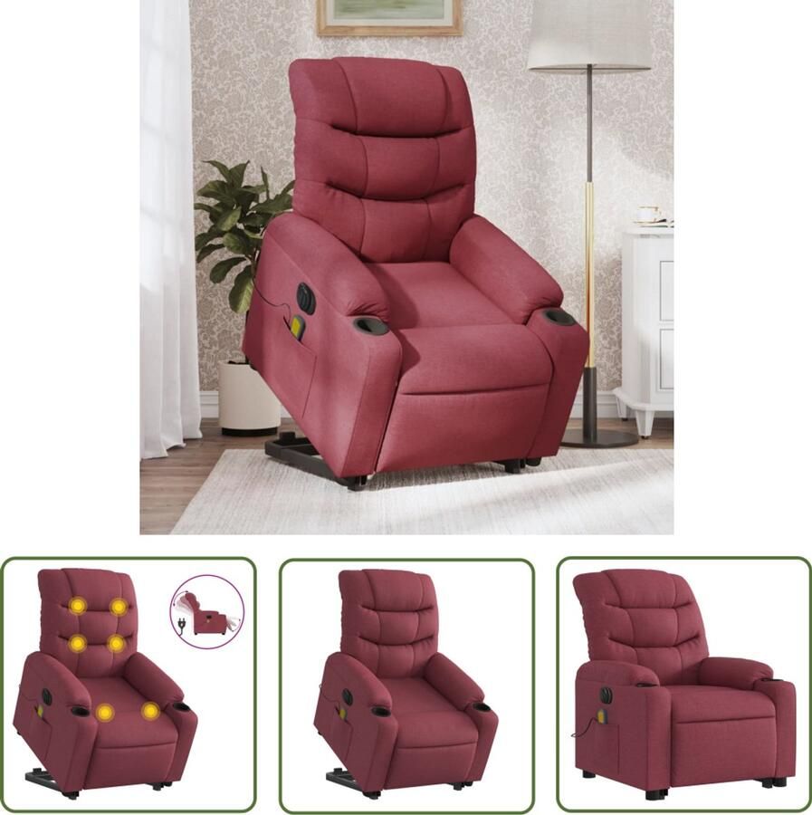 The Living Store Sta-op-massagestoel elektrisch verstelbaar stof wijnrood Elektrische Massagestoel Sta-op Stoel Fauteuil Massageruimte Relaxstoelen