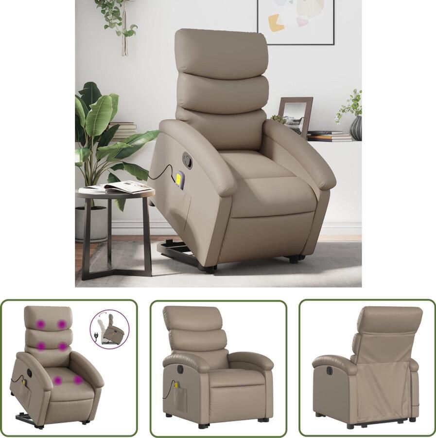 The Living Store Sta-op-massagestoel verstelbaar kunstleer cappuccinokleurig Stapstoel Massageruimte Ergonomisch Design Elektrisch Bedieningscomfort Zitzak