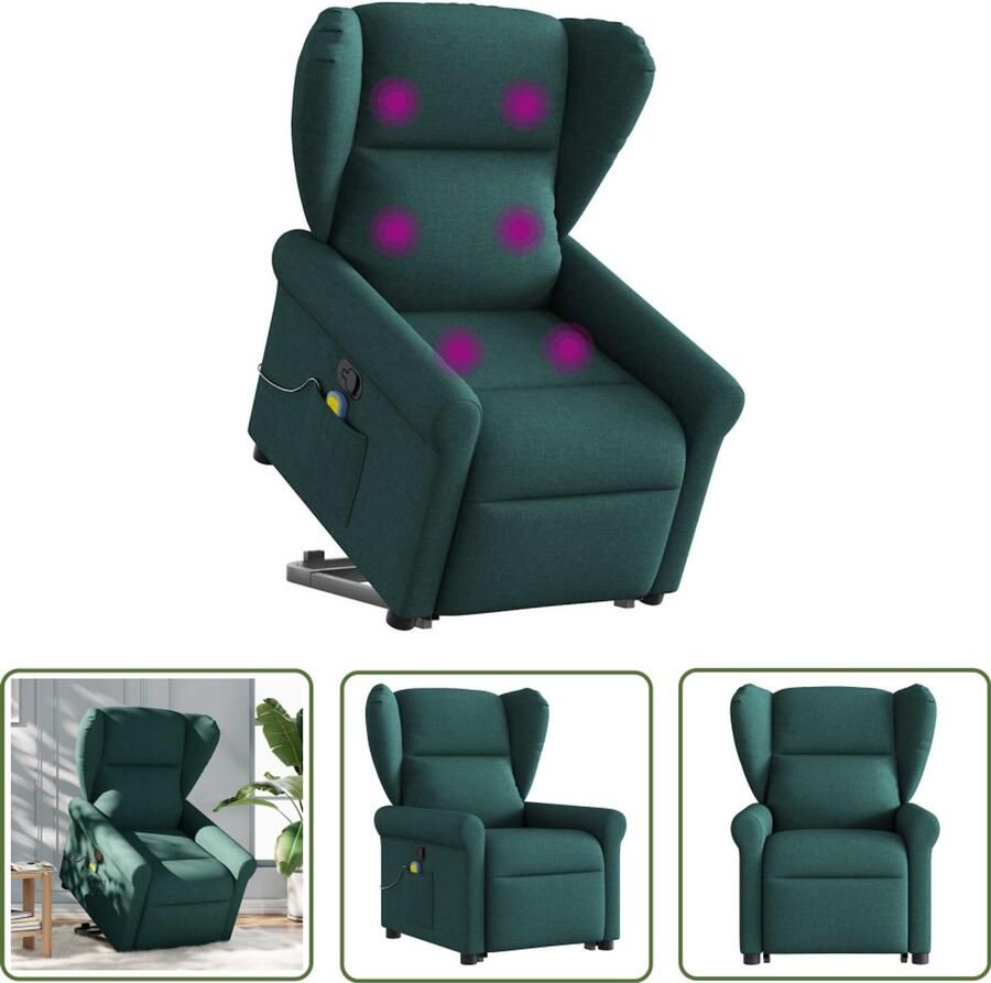 VidaXL Massagestoel Stapstoel Sta-op-massagestoel verstelbaar stof donkergroen Elektrisch Bedienbare Stoel Ergonomische Stoel Comfortstoeltje