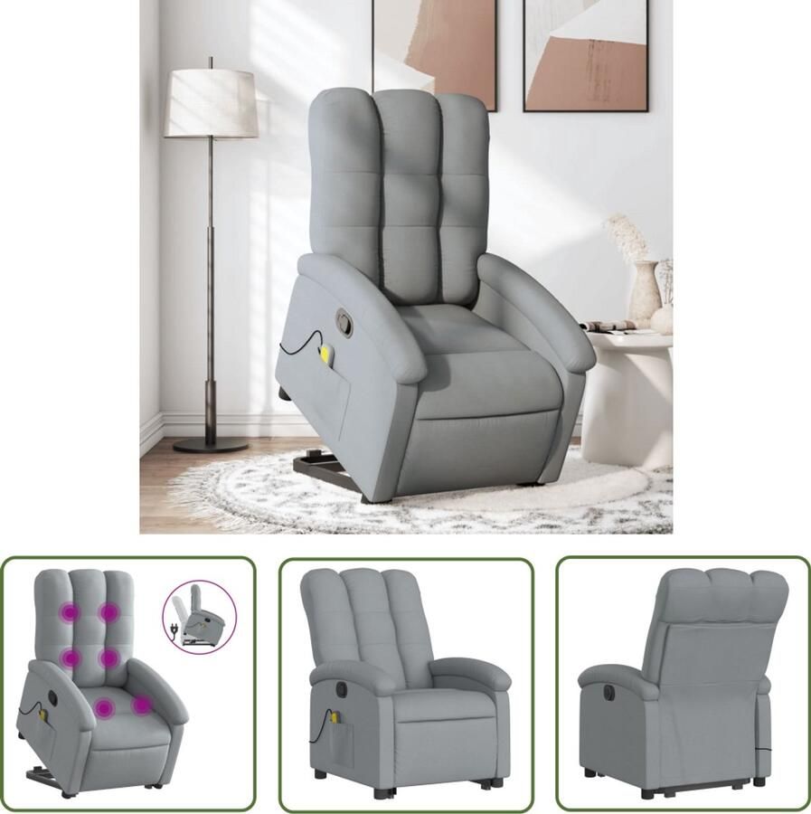The Living Store Sta-op-massagestoel verstelbaar stof lichtgrijs Verstelbare Stoel Massagerstoel Elektrisch Opstarten Ergonomische Stoel Zitcomfort