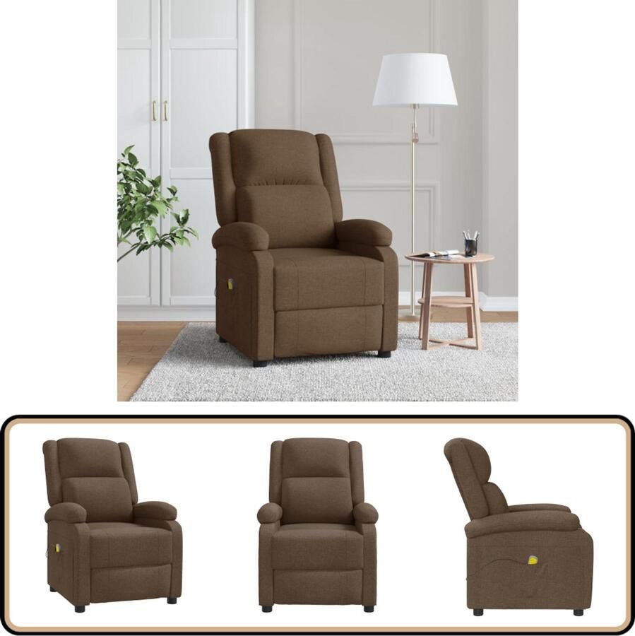 VidaXL Massagestoel Stof Bruin Luxe Comfort Massage Fauteuil Massagestoel Elektrische Massage Ergonomische Stoel Lounge Stoel