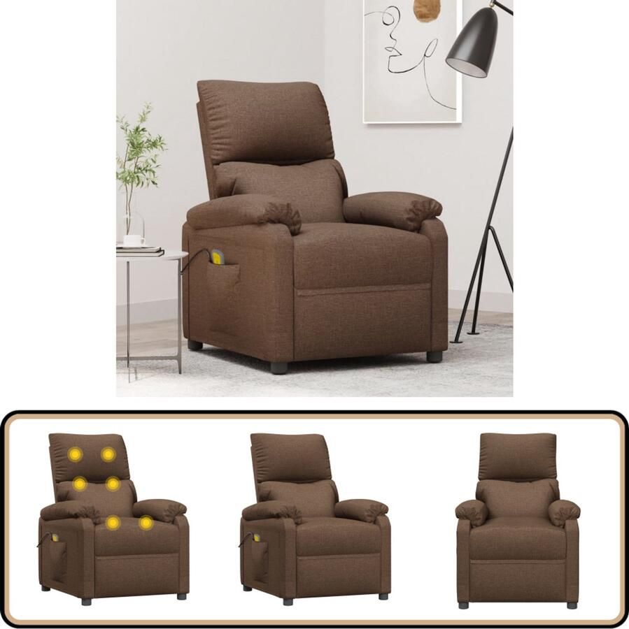 VidaXL Massagestoel Stof Bruin Verstelbaar Massage Fauteuil Elektrische Massagestoel Loungestoel Comfortabele Stoel Verstelbare Stoel