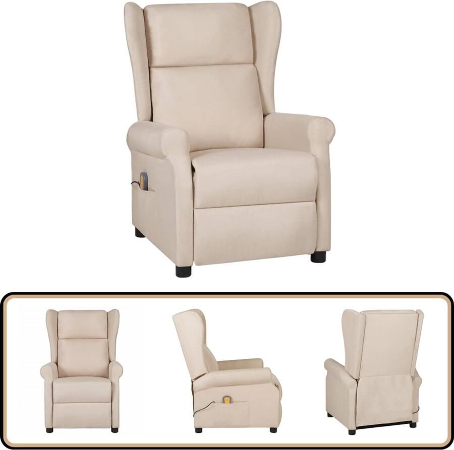 VidaXL Massagestoel Stof Crèmekleurig 6-punts massage Massagestoel Fauteuil Relaxstoel Ergonomische Stoel Elektrische Massage