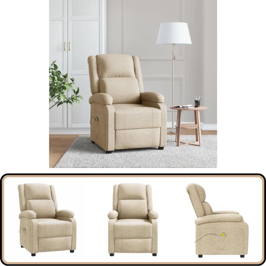 VidaXL Massagestoel stof crèmekleurig Massage Fauteuil Relaxstoel Elektrische Massage Wellness Comfortstoelen