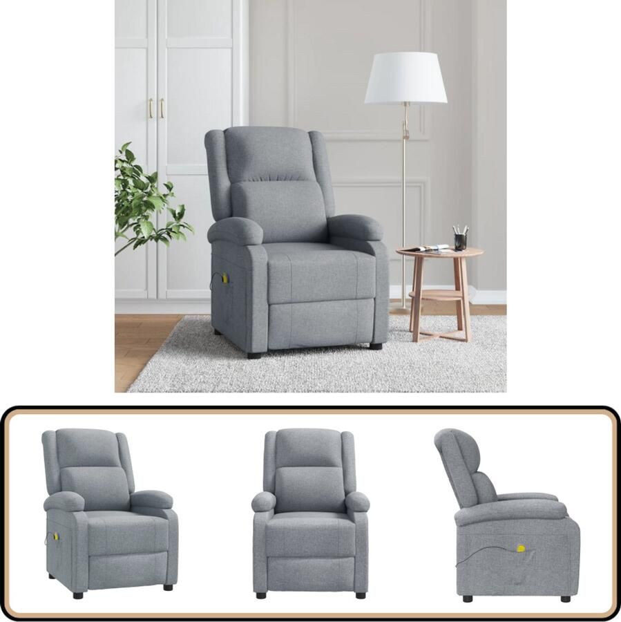 VidaXL Massagestoel Stof Lichtgrijs Met 6 Massagepunten Massagestoel Fauteuil Relaxstoel Ergonomische Stoel Usb Massage