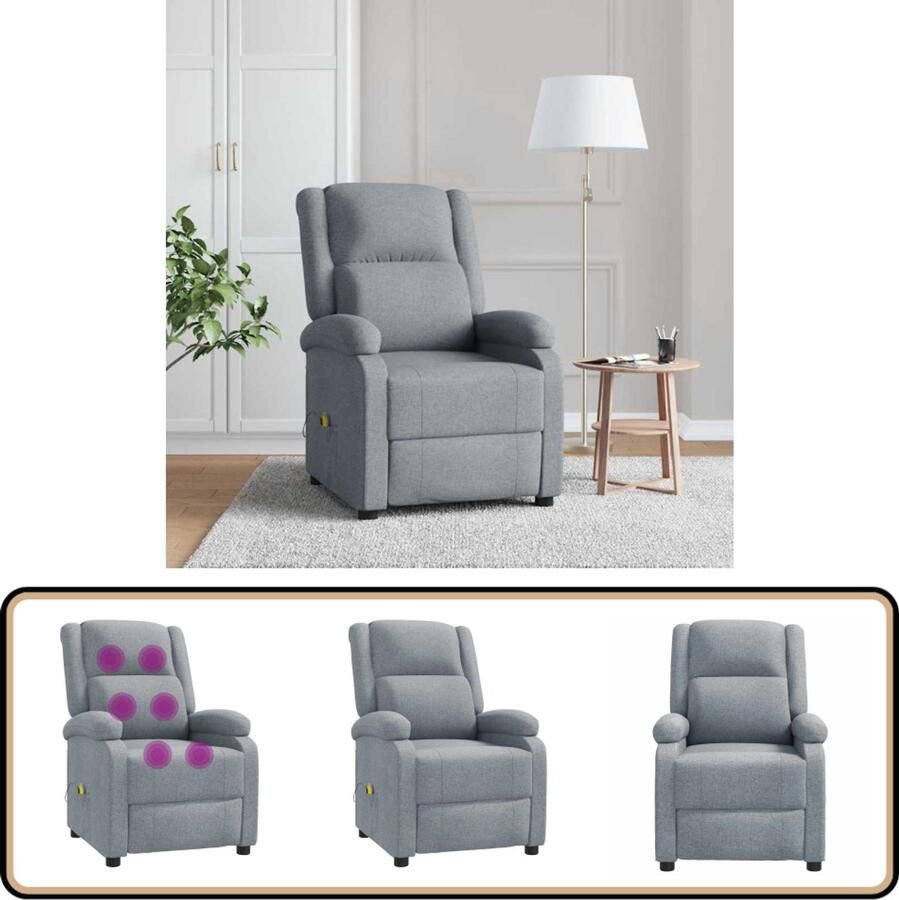 VidaXL Massagestoel Stof Lichtgrijs Verstelbaar Massagestoel Massagestoelen Zitstoel Leunstoel