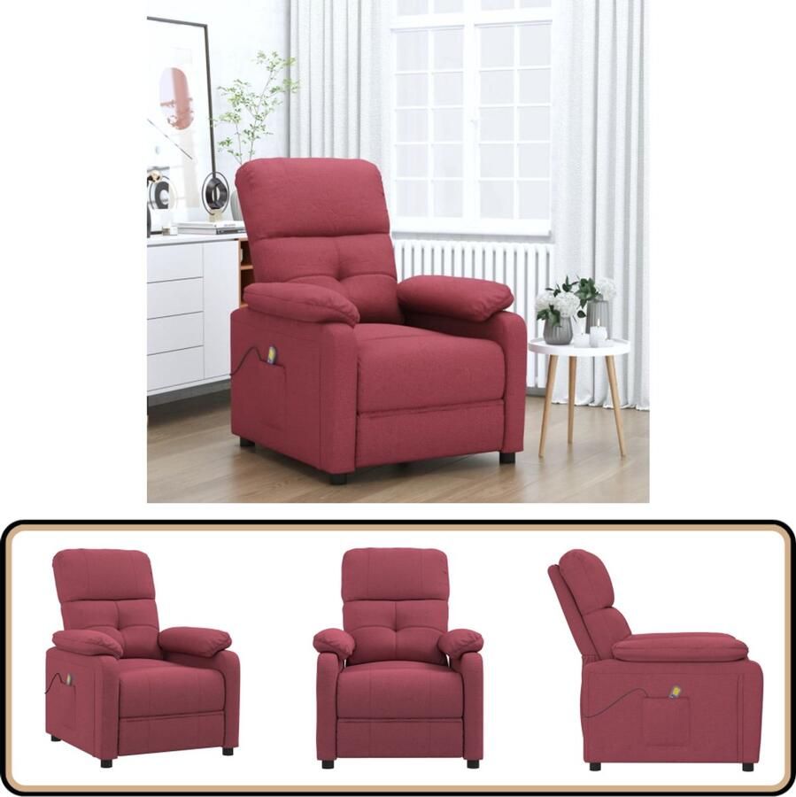 VidaXL Massagestoel Stof Wijnrood 6-punts massage Massagestoel Fauteuil Relaxstoel Massagebank Ergonomische Stoel