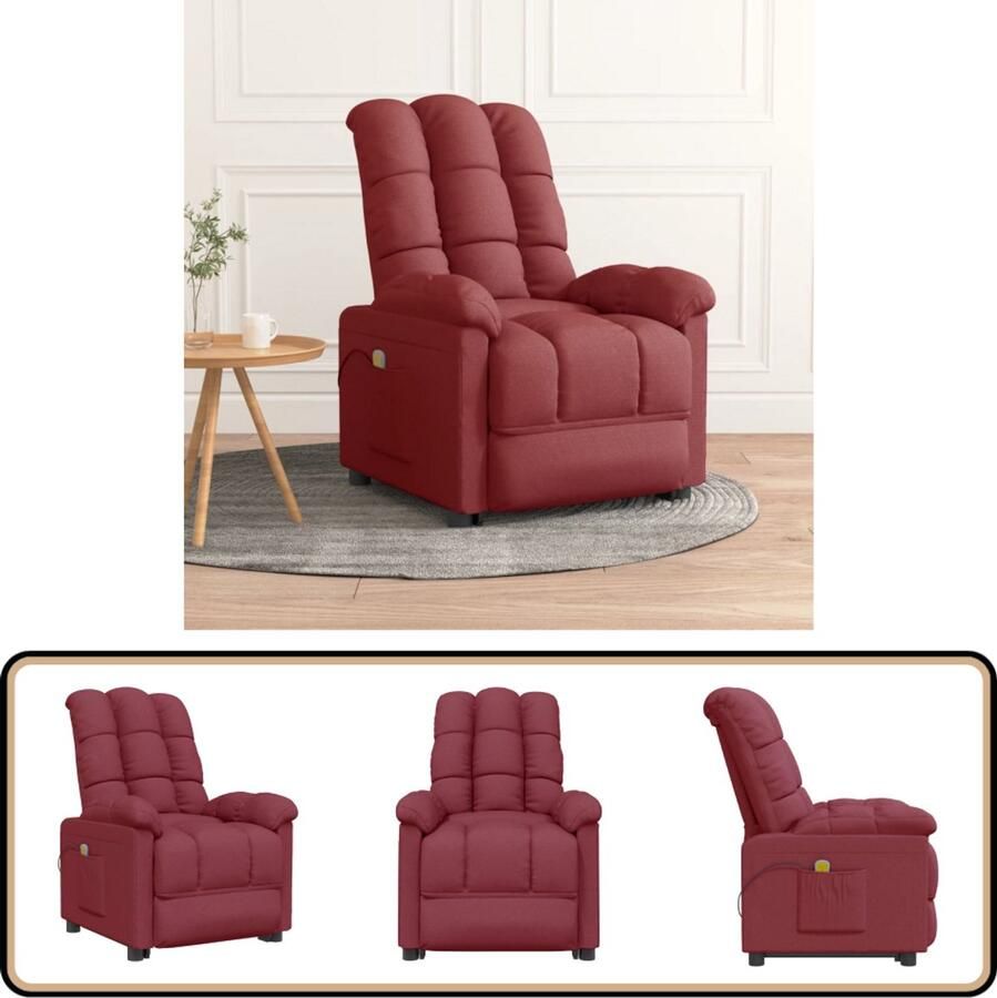 VidaXL Massagestoel Stof Wijnrood USB Verstelbaar Massagestoel Fauteuil Relaxstoel Ergonomische Stoel Lounge Stoel